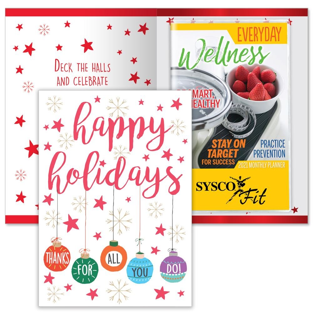 Happy Holidays Thanks For All You Do Greeting Card With 2021 Everyday Wellness Planner - Personalization Available