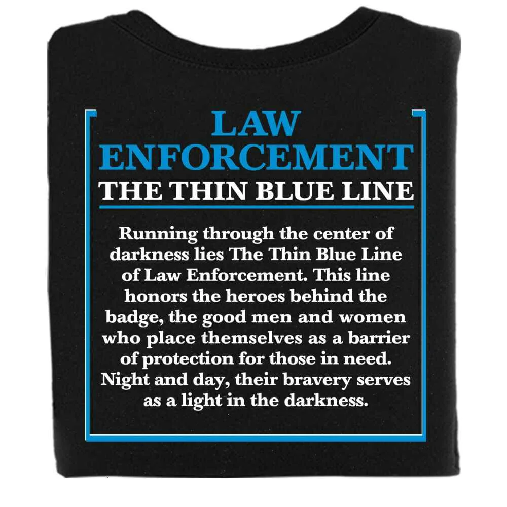 Law Enforcement: The Thin Blue Line Short-Sleeve 2-Sided T-Shirt -  Personalization Available | Positive Promotions, image size:1000x1000