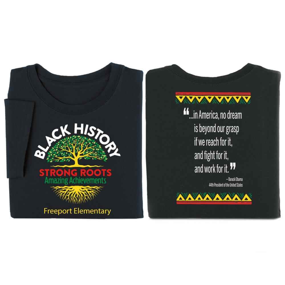 Black History: Strong Roots, Amazing Achievements Youth 2-Sided T-Shirt - Silkscreened Personalization Available