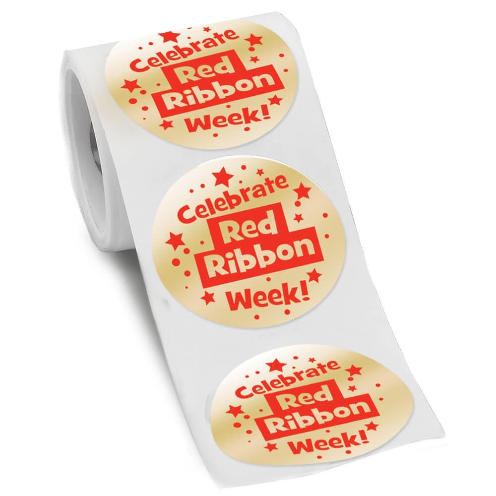 Celebrate Red Ribbon Week! Gold Foil Ribbon Stickers - Roll of 100 ...