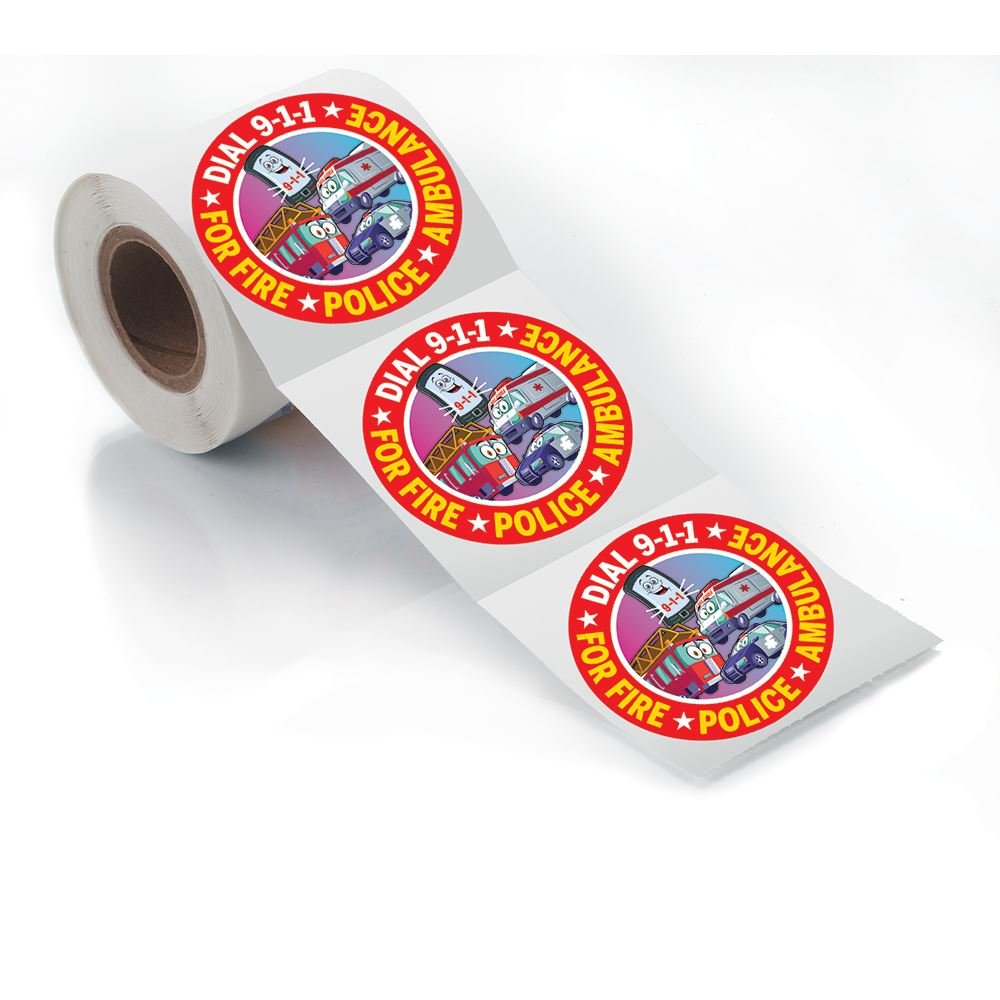Dial 9-1-1 For Fire, Police, Ambulance Stickers-On-A-Roll - Roll of 200 ...
