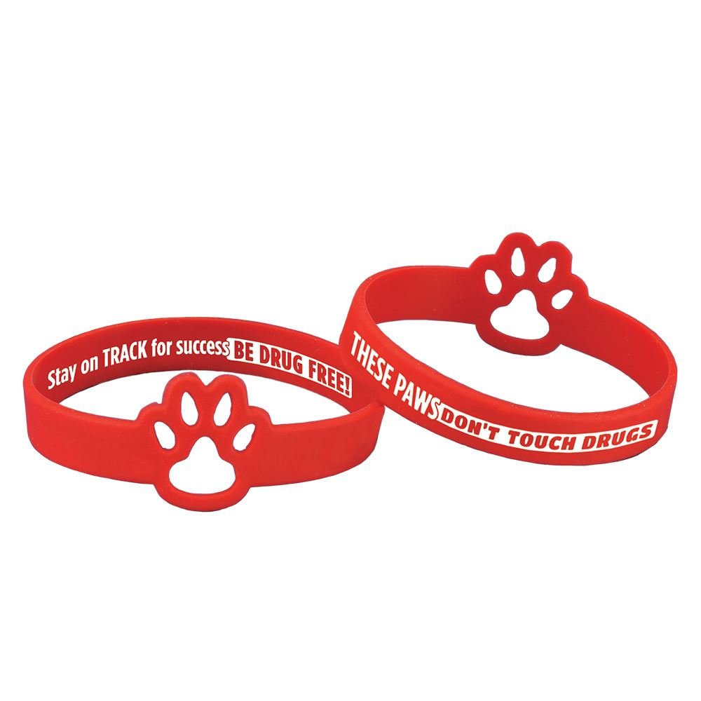 These Paws Don't Touch Drugs Die-Cut 2-Sided Silicone Bracelet - Pack of 25