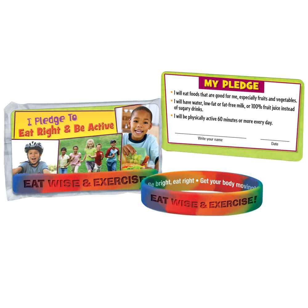 Eat Wise And Exercise! Silicone Bracelet With Pledge Card