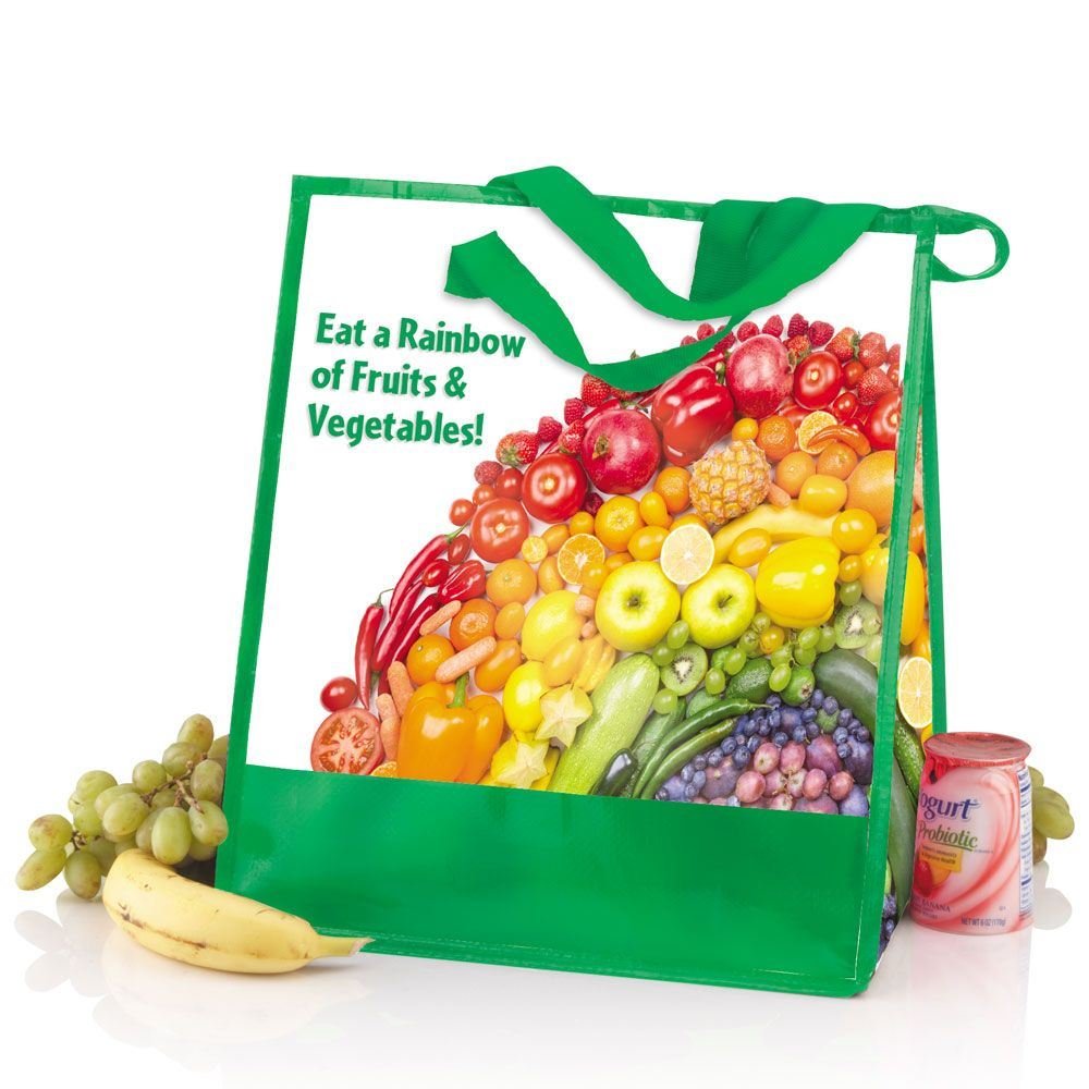 Eat A Rainbow Of Fruits & Vegetables! Insulated Laminated Eco-Shopper Tote