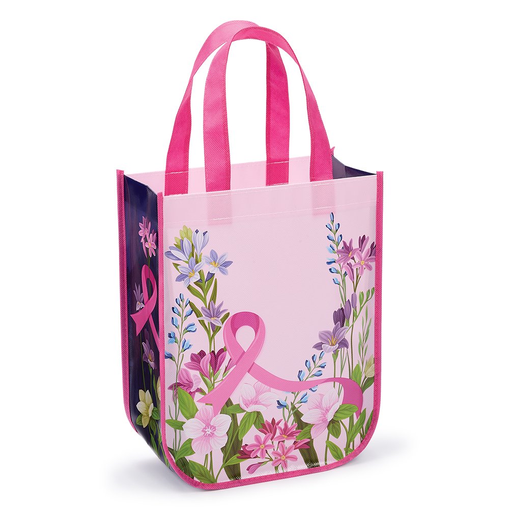 Floral Ribbon Awareness Mini Laminated Non-Woven Tote Bag