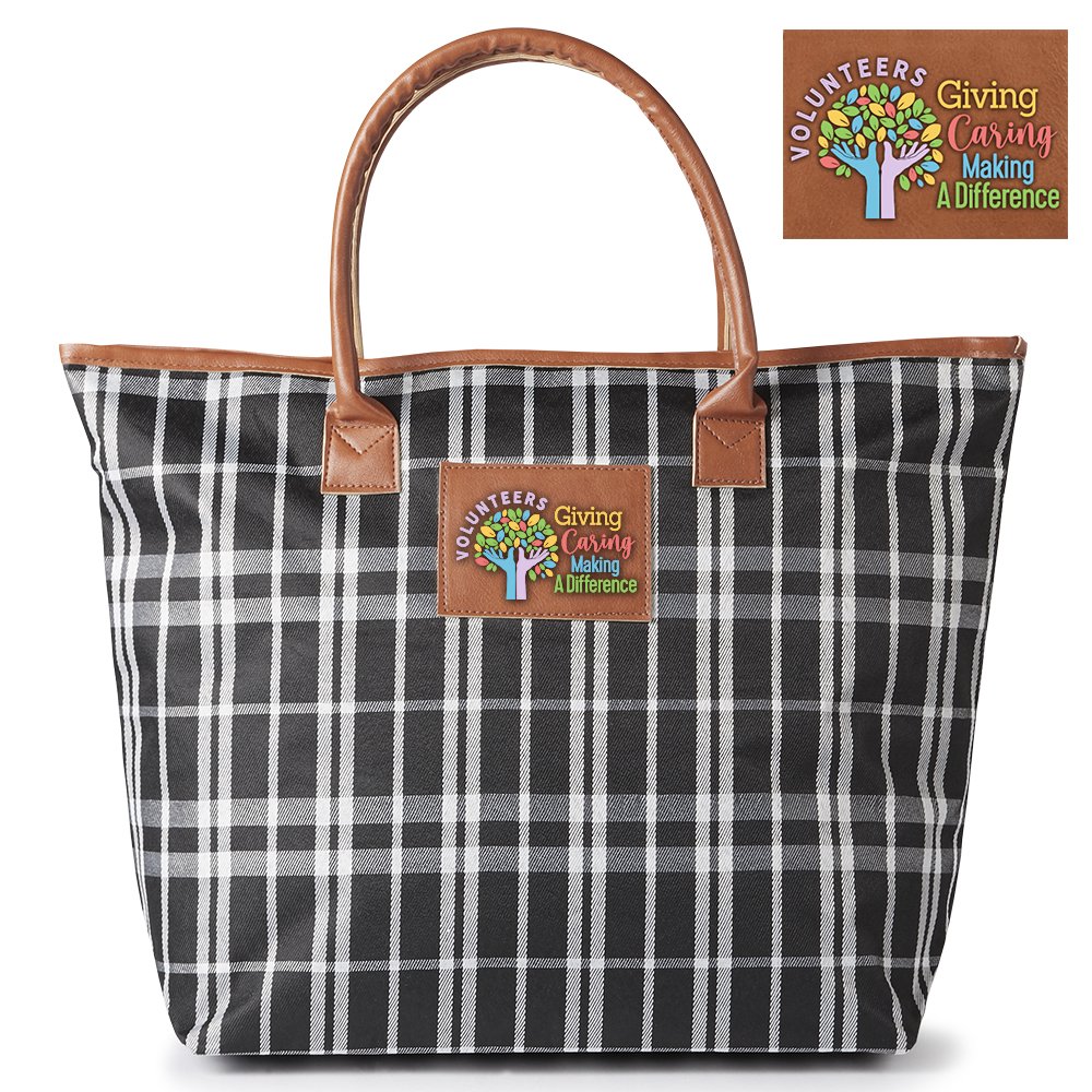 Volunteers: Giving, Caring, Making a Difference Plaid Carryall Tote Bag