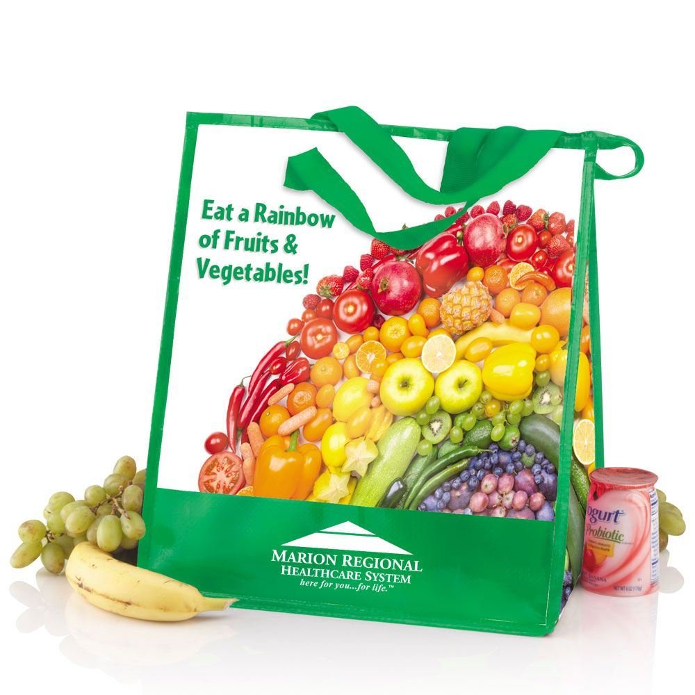 Eat A Rainbow Of Fruits & Vegetables! Insulated Laminated Eco-Shopper Tote - Personalization Available