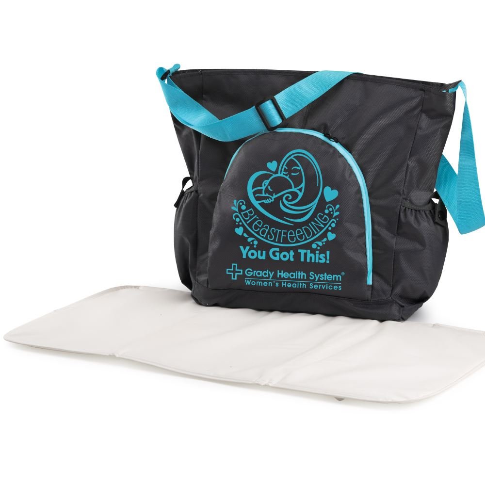 Black/Blue Sporty Tote Diaper Bag With Changing Pad - Personalization Available