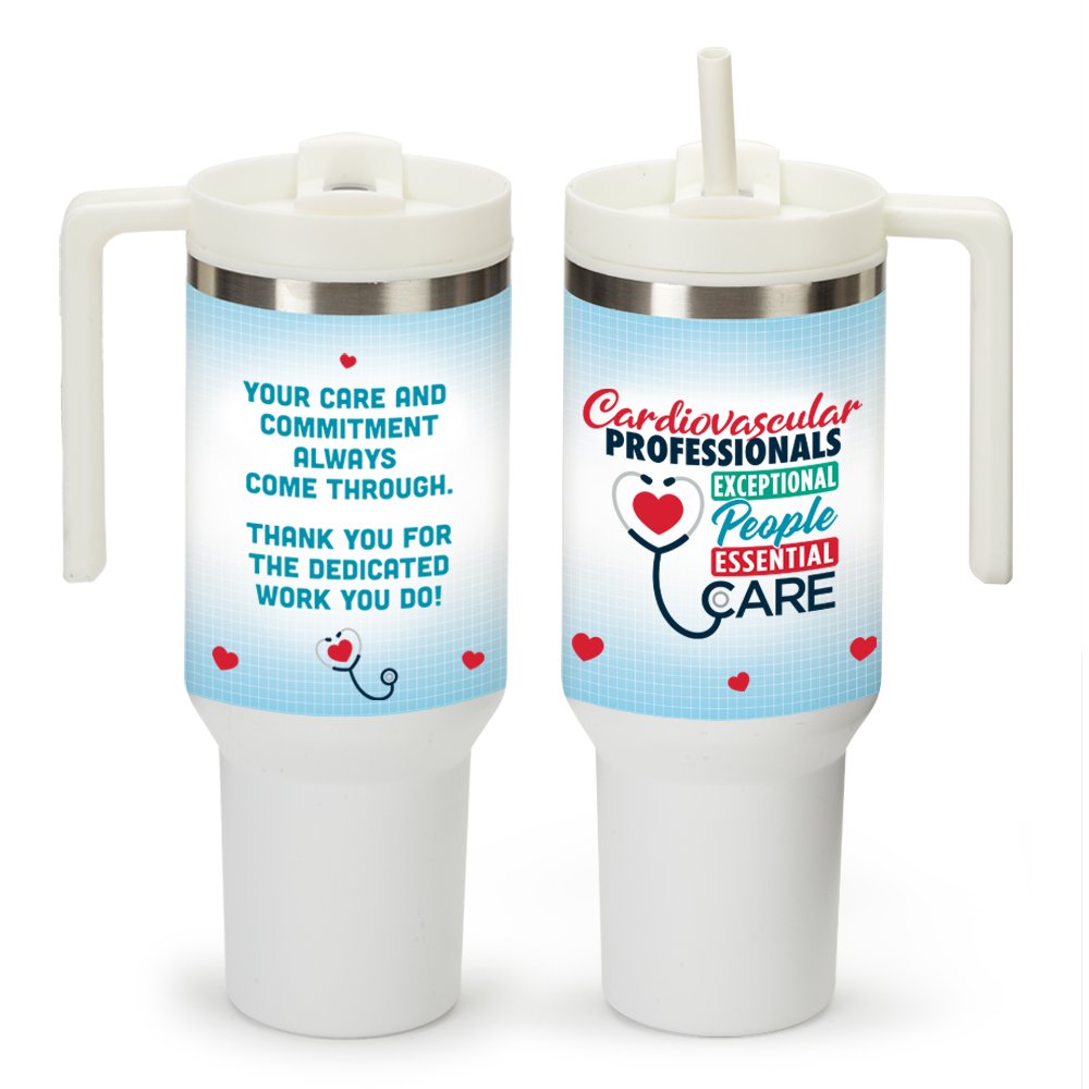 Cardiovascular Professionals: Exceptional People, Essential Care Quencher Stainless-Steel/Plastic-Lined Tumbler 40 oz. With Handle