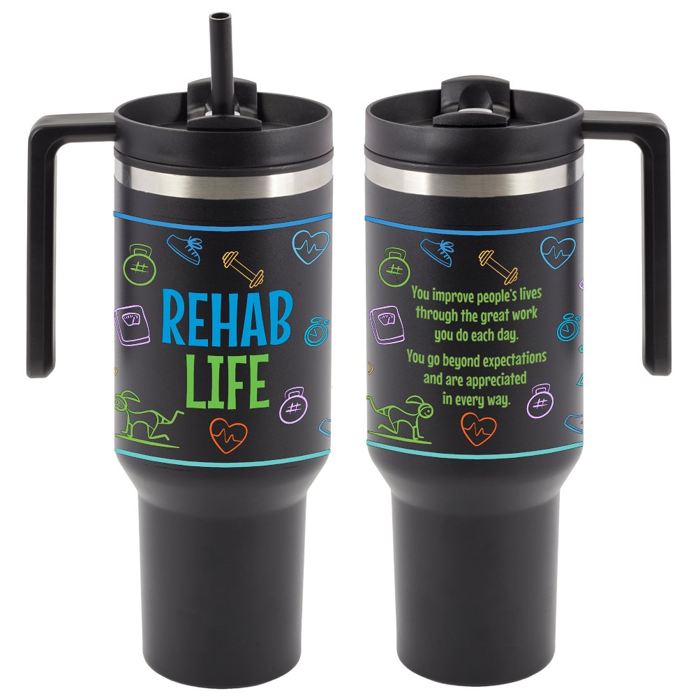 Rehab Life Quencher Stainless-Steel/Plastic-Lined Tumbler 40 oz. With Handle