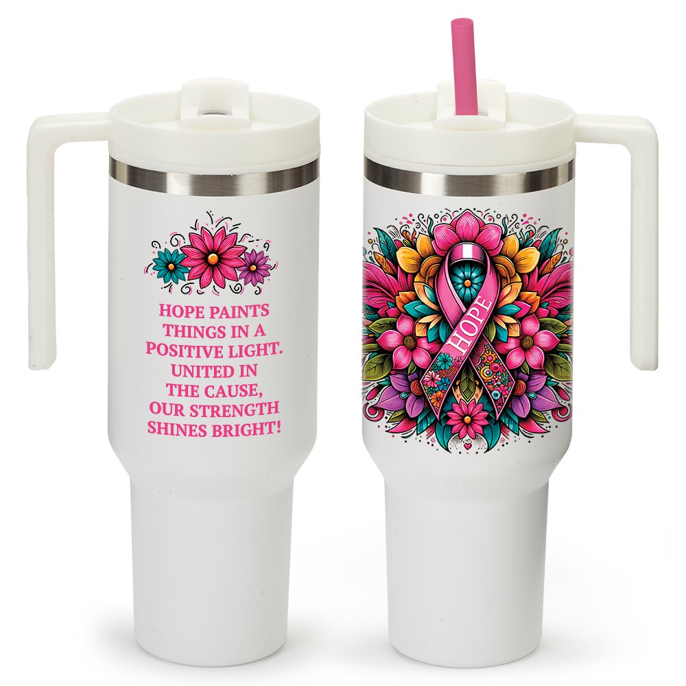 Hope Floral Ribbon Quencher Stainless-Steel/Plastic-Lined Tumbler 40 oz. With Handle
