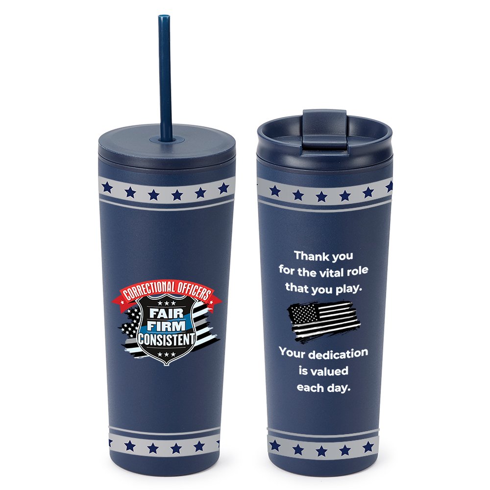 Correctional Officers: Fair, Firm, & Consistent Sleek Stainless-Steel/Plastic Tumbler With Dual Lids 24 oz.