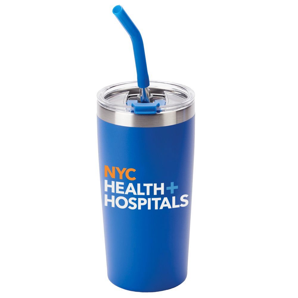 Blue Fremont Double-Wall Stainless-Steel Vacuum Tumbler 20-Oz. with Straw - Personalization Available