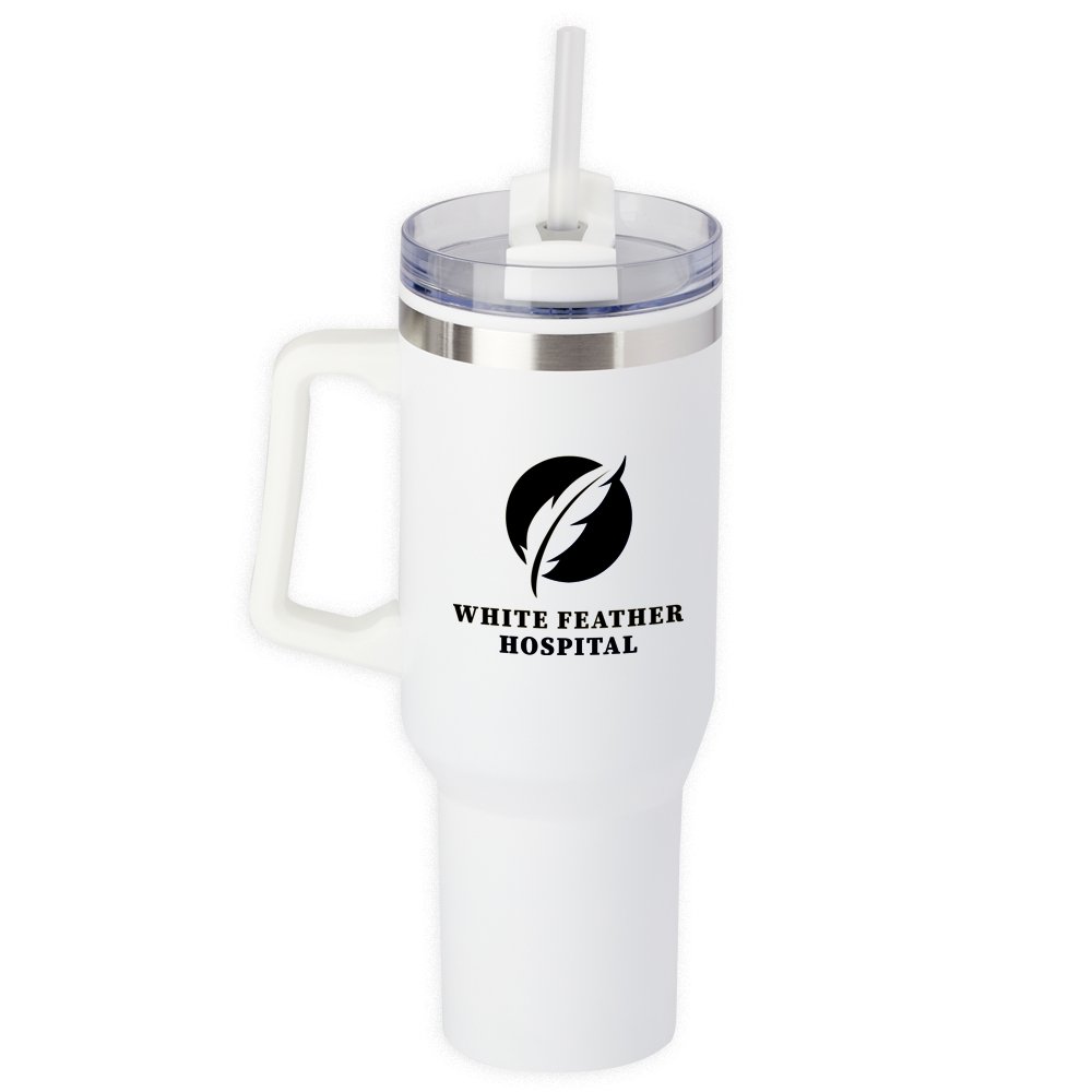 White Epic Stainless-Steel/Plastic-Lined Tumbler 40 oz. With Handle - One-Color Personalization Available