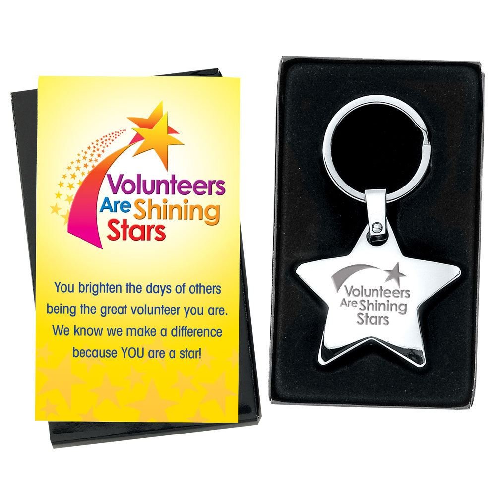 Volunteers Are Shining Stars Metal Star Key Tag with Keepsake Card