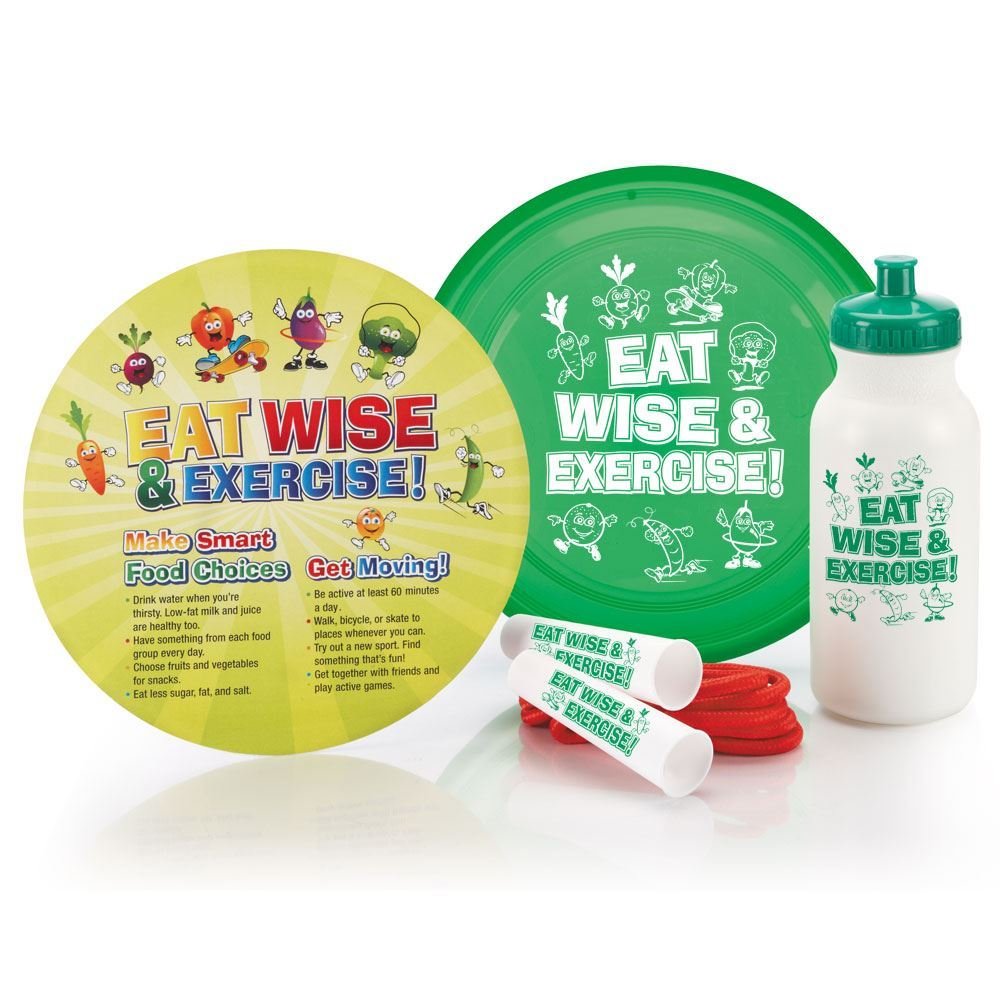 Eat Wise & Exercise! Water Bottle 20-Oz., Jump Rope, Flyer Disc, & Educational Card Combo