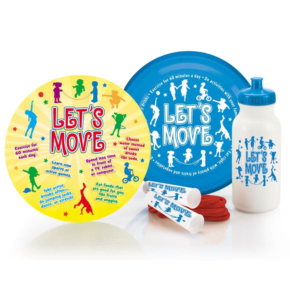 Let's Move! Water Bottle 20-Oz., Jump Rope, Flyer Disc, & Educational Card Combo