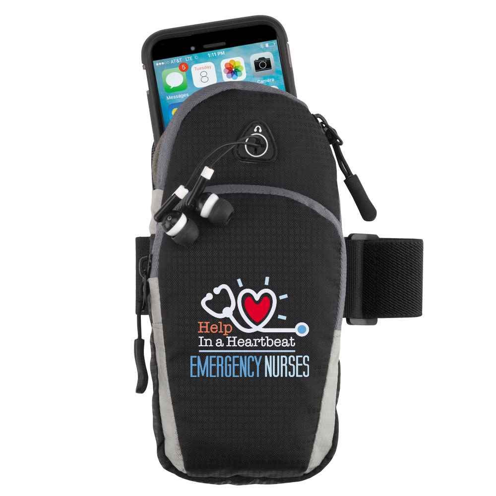 Emergency Nurses: Help In A Heartbeat Cell Phone Armband With Earbuds