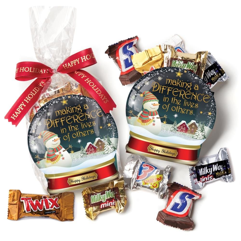 Snow Globe Paper Tote With Mini Chocolates plus Holiday Bow