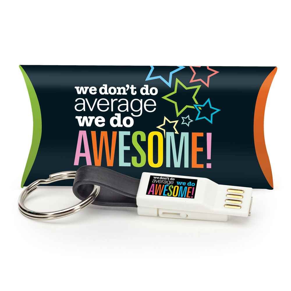 We Don't Do Average, We Do Awesome! 3-In-1 Charging Cord Keychain With Pillow Box
