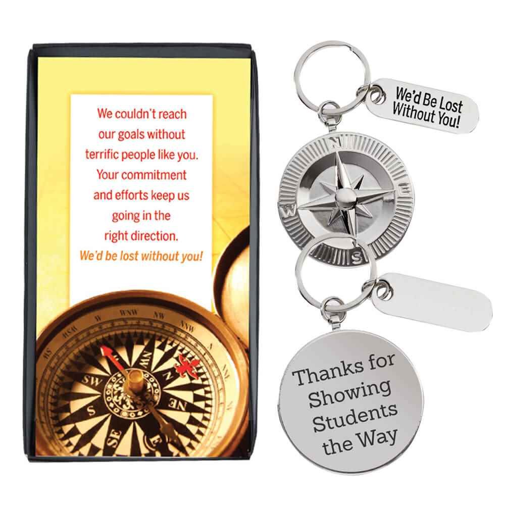 We'd Be Lost Without You! Teachers Compass Medallion Key Tag with Keepsake Card