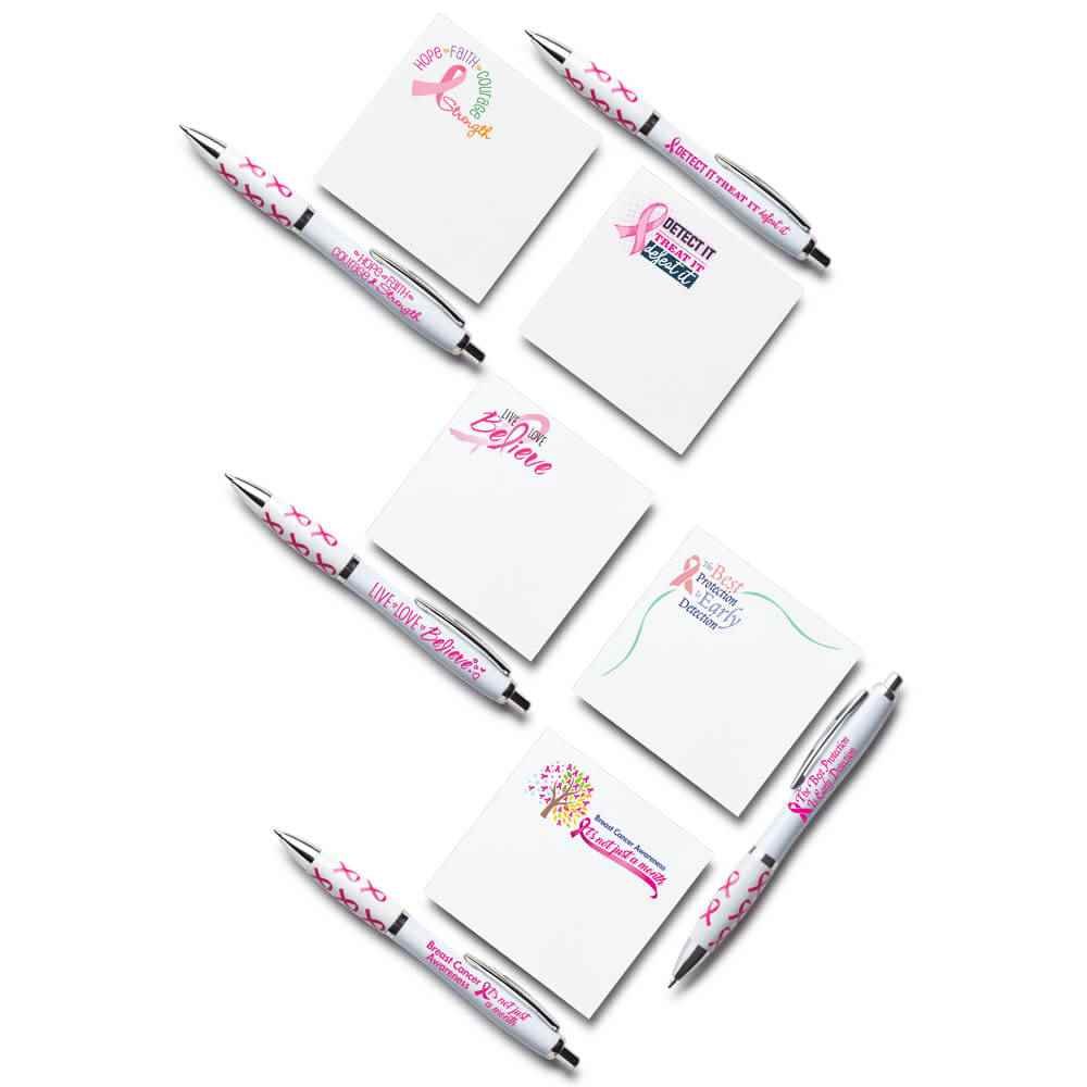 Breast Cancer Awareness Pen & Sticky Pad Assortment - Pack of 50