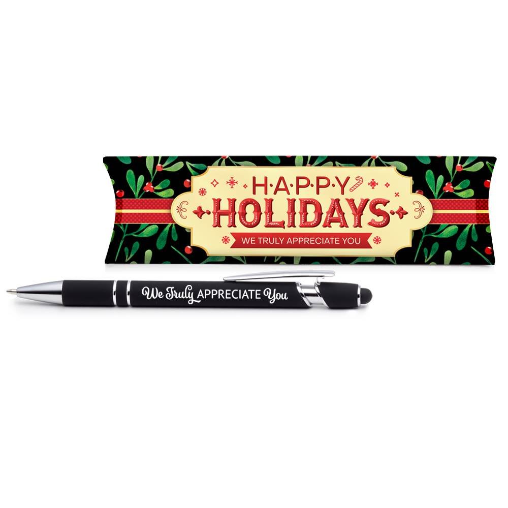 We Truly Appreciate You Optimo Rubberized Metal Stylus Pen in Holiday Pillow Box