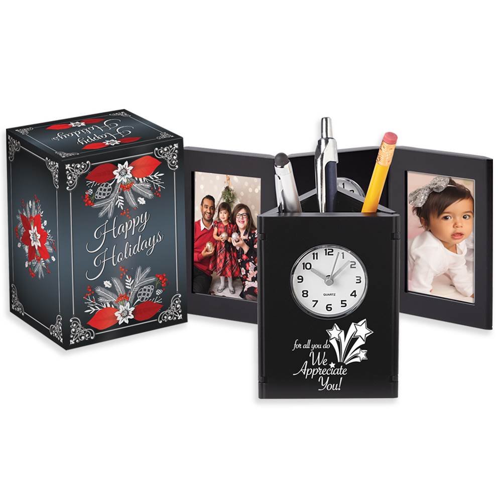 For All You Do, We Appreciate You! Tri-Fold Frame Clock & Caddy in Holiday Gift Box