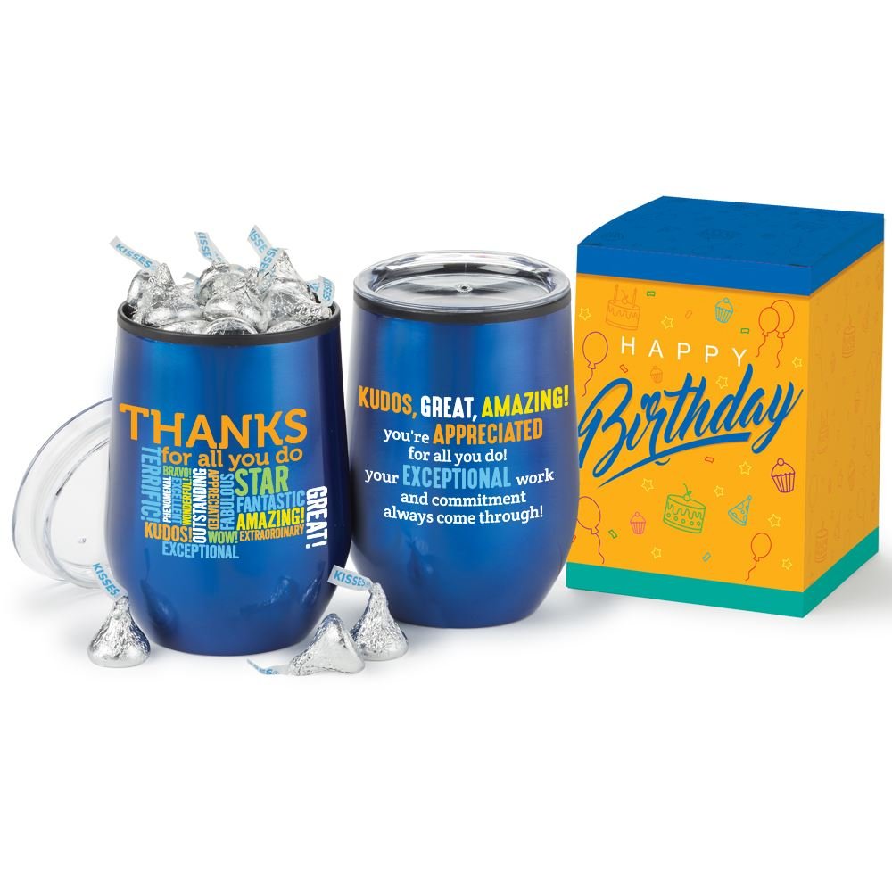 Thanks For All You Do Word Cloud Riviera Tumbler 12-Oz. With Hershey's® Kisses® In Happy Birthday Gift Box