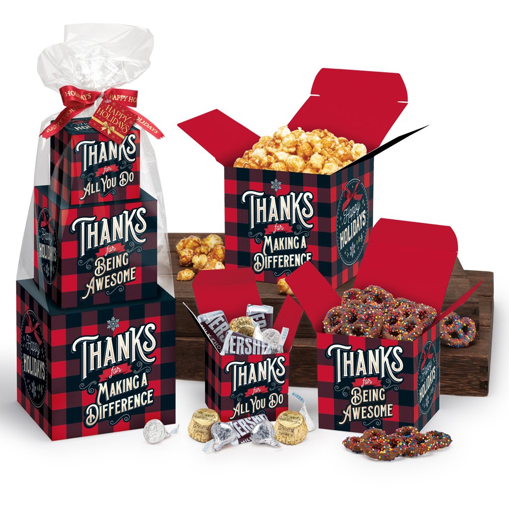 Thanks Buffalo Plaid Treat Tower with Holiday Gift Card