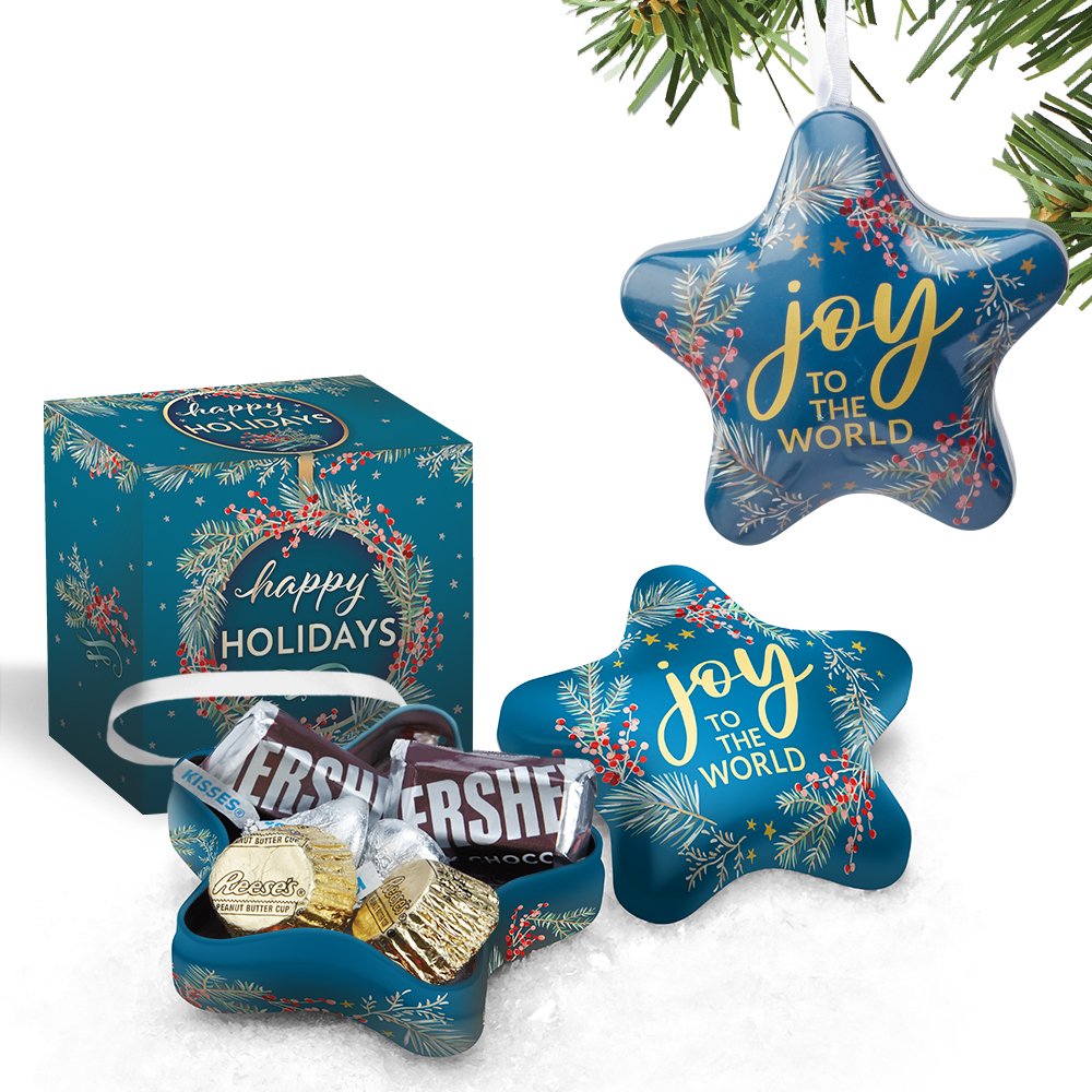 Joy To The World Star Metal Ornament With Hershey's® Miniatures Chocolates In Holiday Gift Box