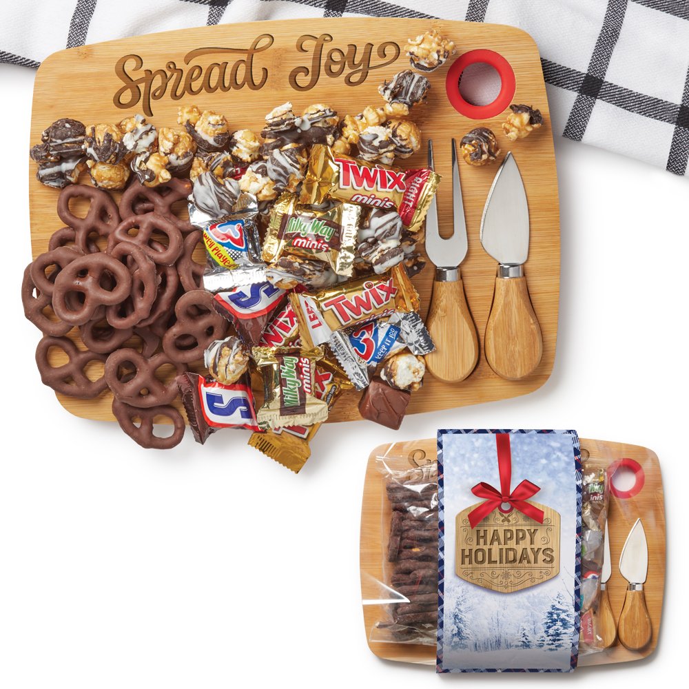 Spread Joy Sweet Treats Charcuterie Bamboo Board Gift Set In Holiday Gift Wrapper