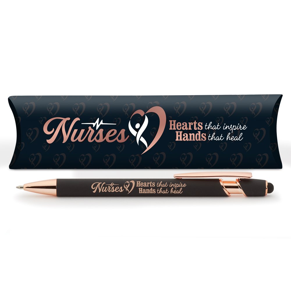 Nurses: Hearts That Inspire Hands That Heal Black/Rose-Gold Stylus Pen