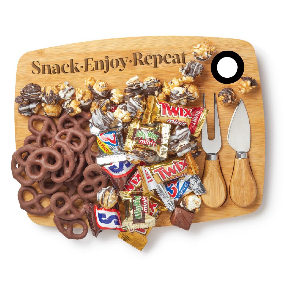 Snack. Enjoy. Repeat. Sweet Treats Bamboo Charcuterie Board Gift Set