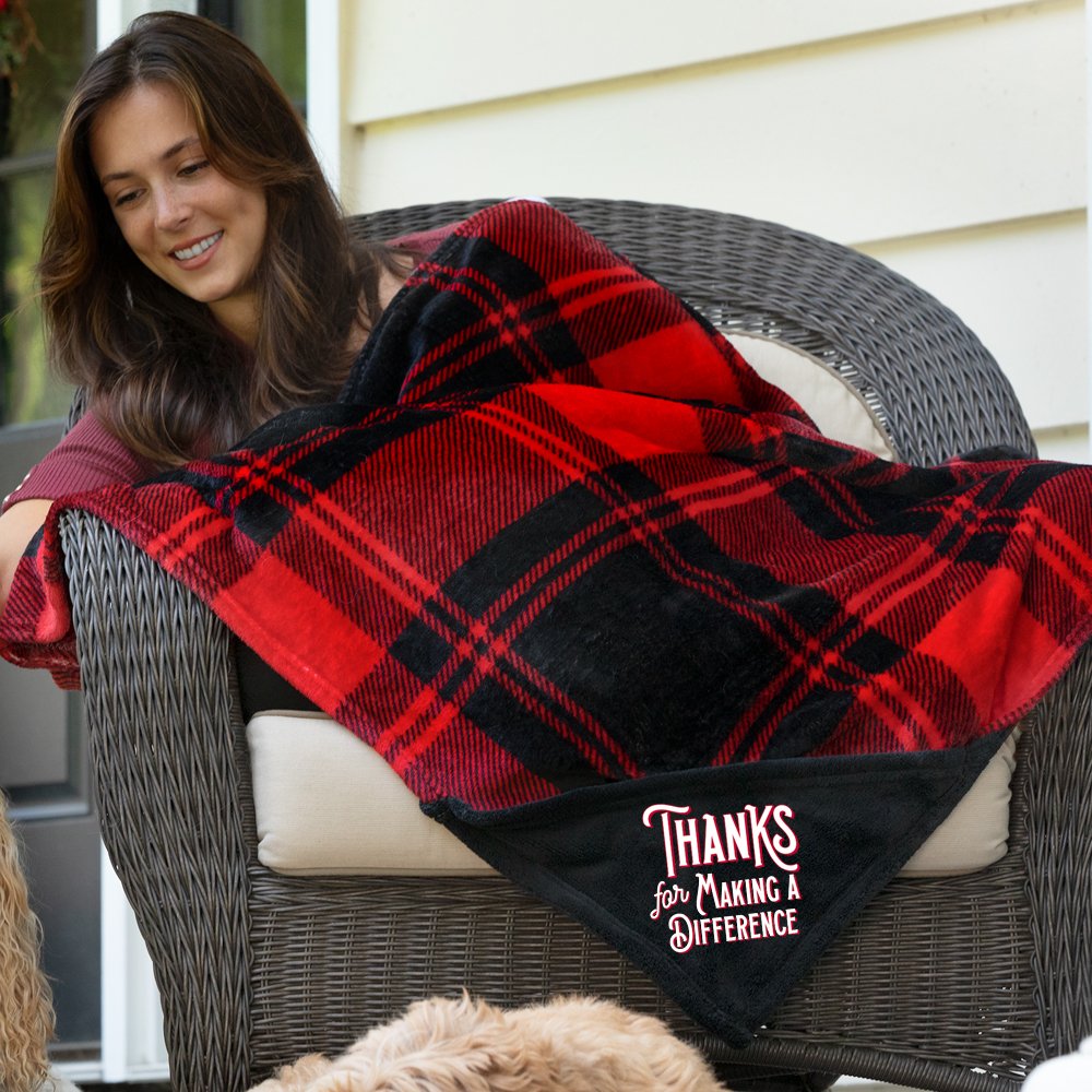 Thanks For Making A Difference/Merry Christmas Red Plaid Mink Fleece Throw Blanket-in-a-Bag 50