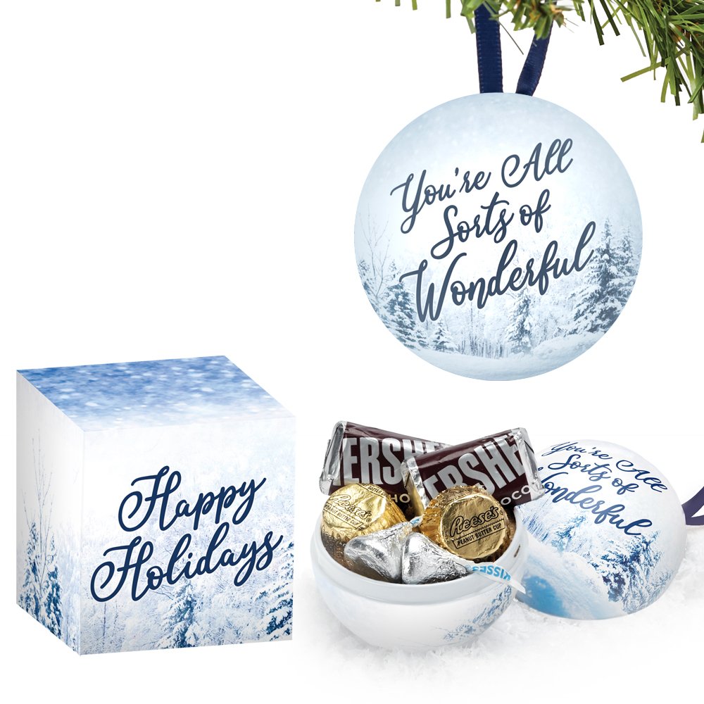 You're All Sorts of Wonderful Round Metal Ornament With Hershey's® Miniatures Chocolates in Holiday Gift Box