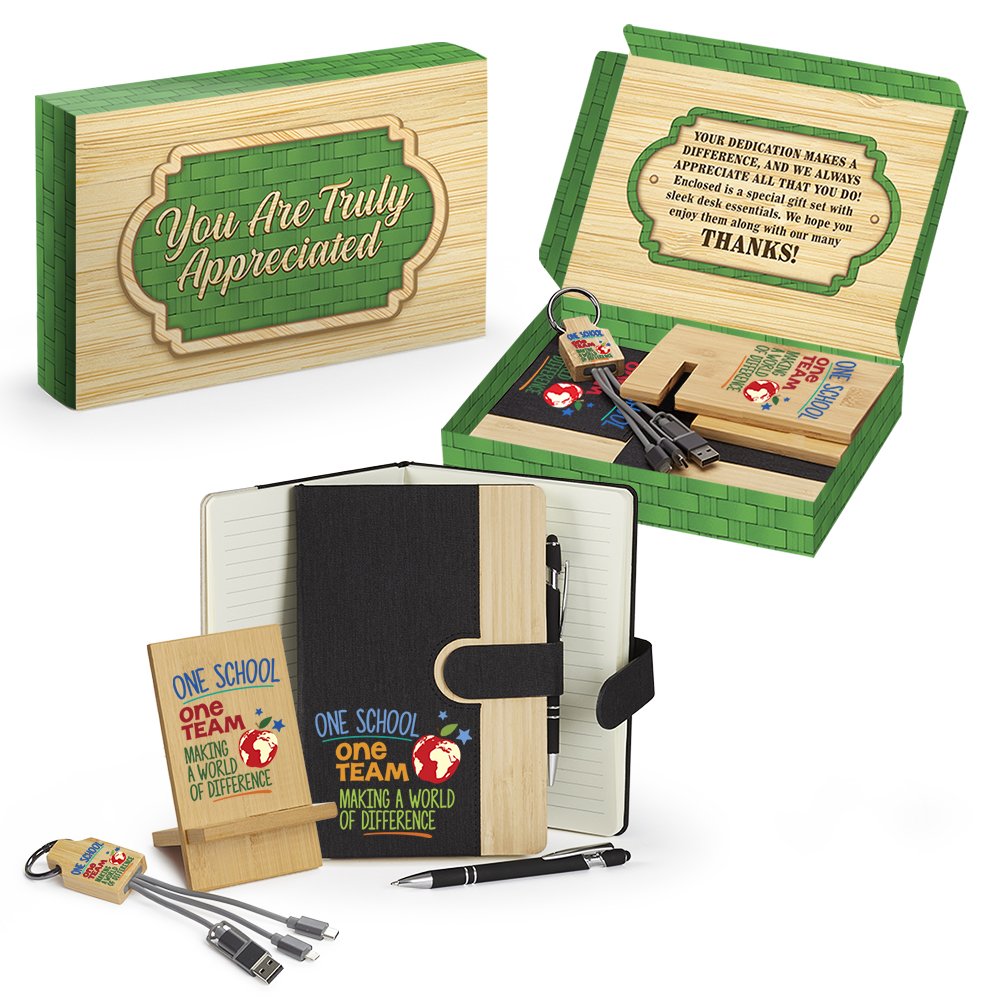 One School, One Team Making a World of Difference Bamboo Desk Essentials Gift Set