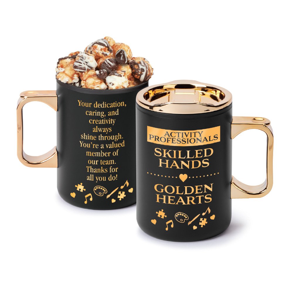 Activity Professionals Gold-Trimmed Sonoma Mug 12-Oz. with Caramel Latte Popcorn