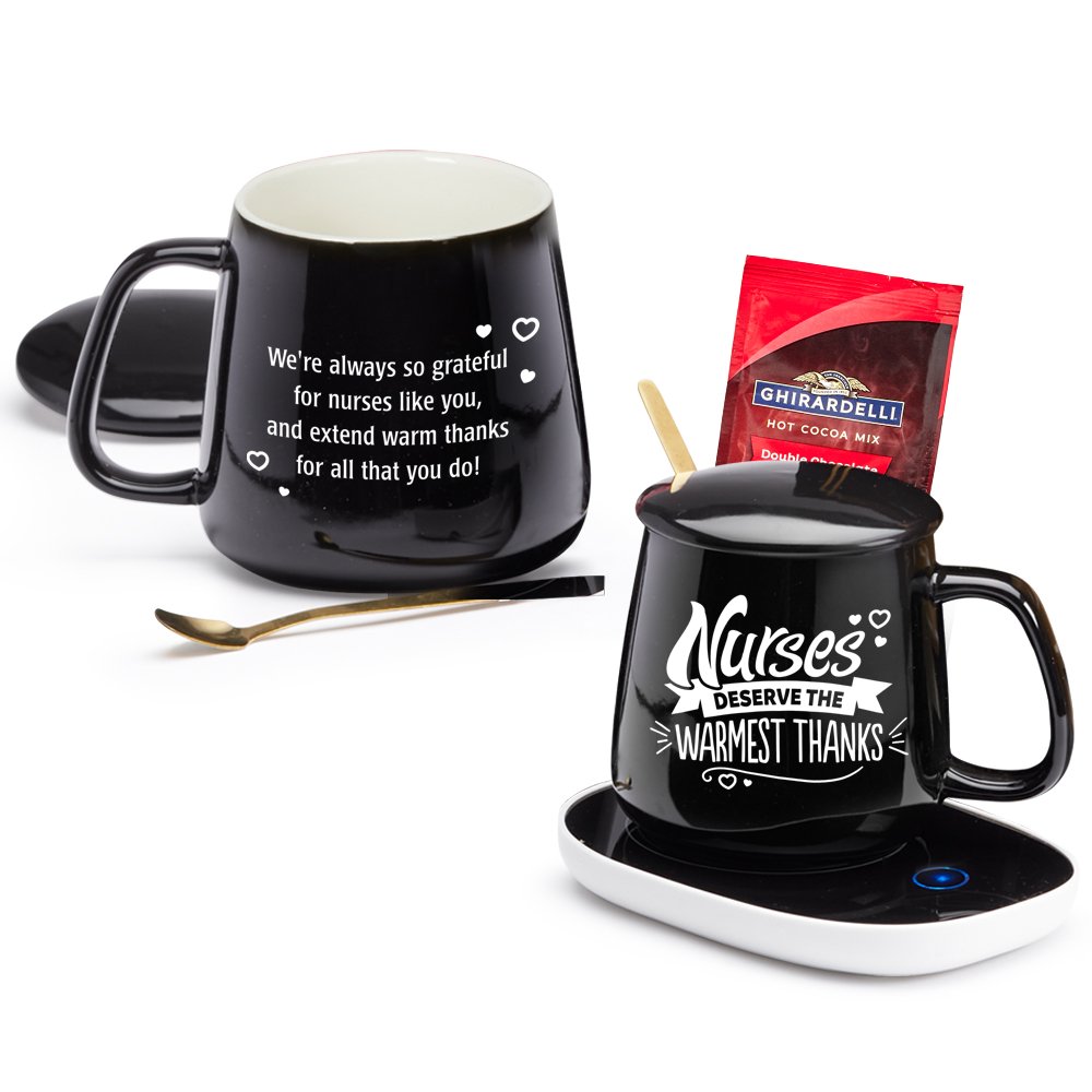 Nurses Deserve the Warmest Thanks Ceramic Mug 12-Oz. & Warmer with Hot Chocolate Gift Set