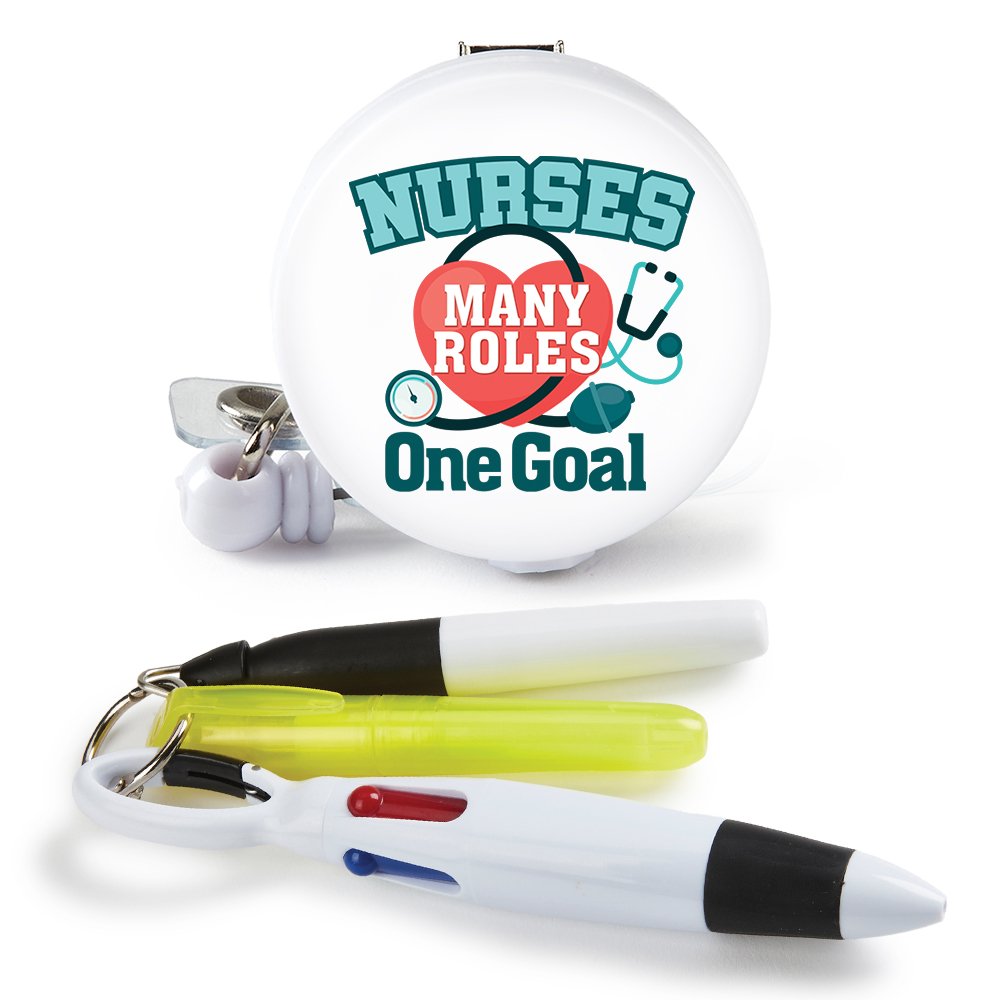 Nurses: Many Roles, One Goal Badge Holder & 3-Piece Pen Assortment Set ...