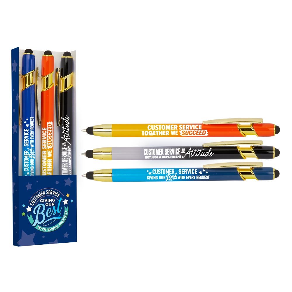 Customer Service Ombré Dual-Stylus Metal Pen Assortment - Pack of 3