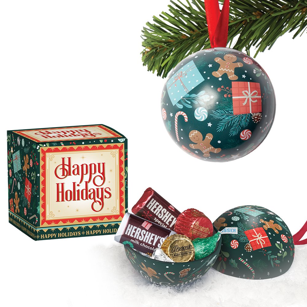 Celebrating You & All You Do! Round Metal Ornament With Hershey's® Holiday Miniatures Chocolates in Holiday Gift Box