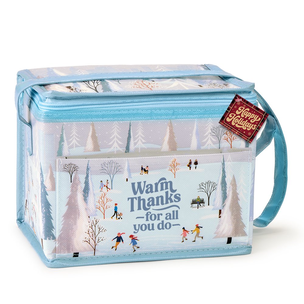 Warm Thanks for All You Do City Scene Laminated Non-Woven Cooler/Lunch Bag with Holiday Gift Tag