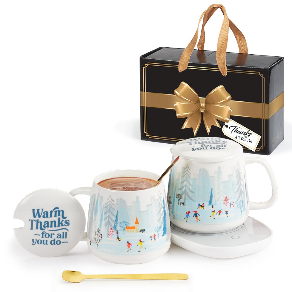 City Scene Ceramic Mug 12 oz. & Warmer With Hot Chocolate Gift Set in Holiday Gift Box