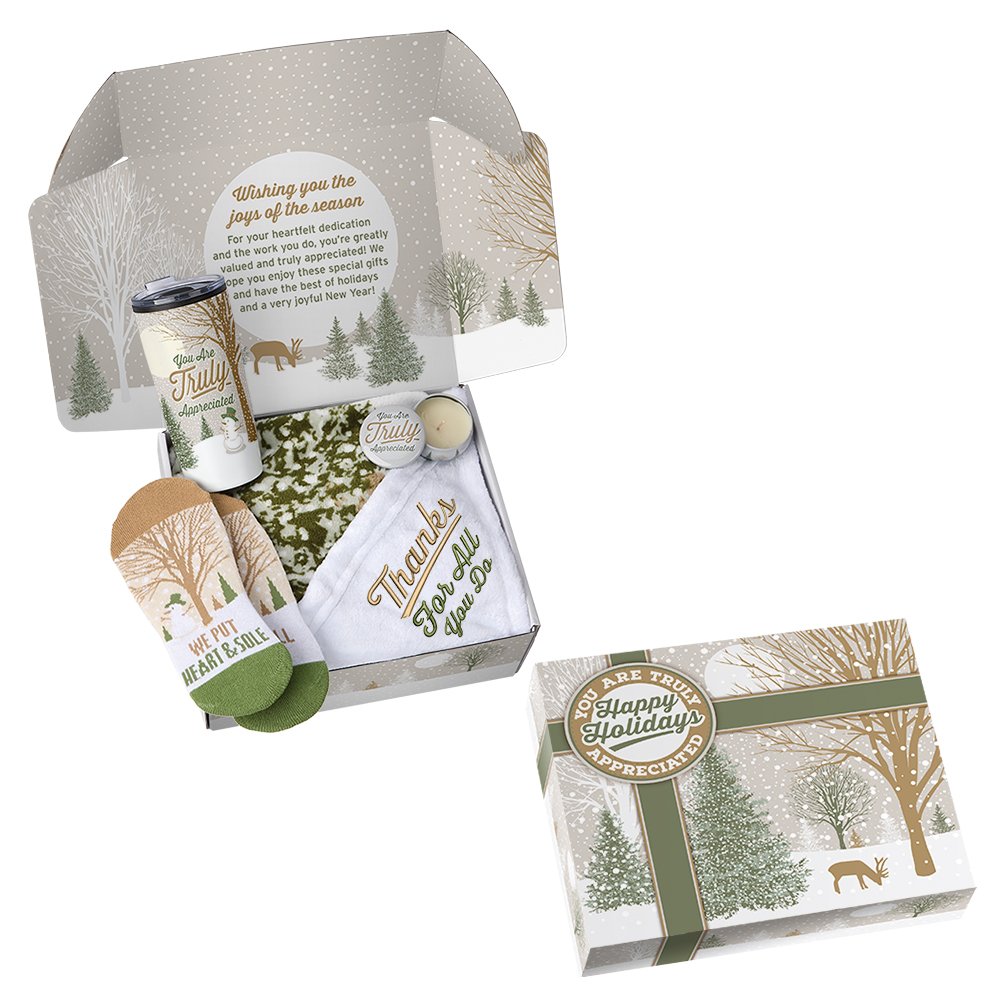 Winter Scene Holiday Box Gift Set With Mink Fleece Blanket