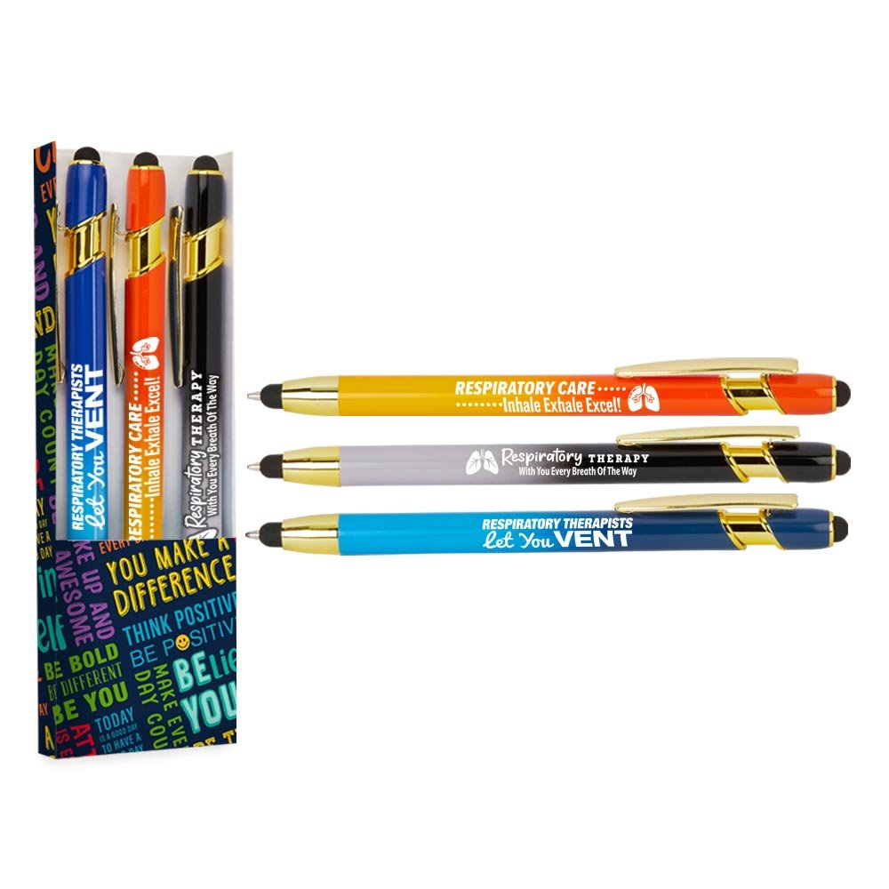 Respiratory Therapy Ombré Dual-Stylus Pen Assortment - Pack of 3