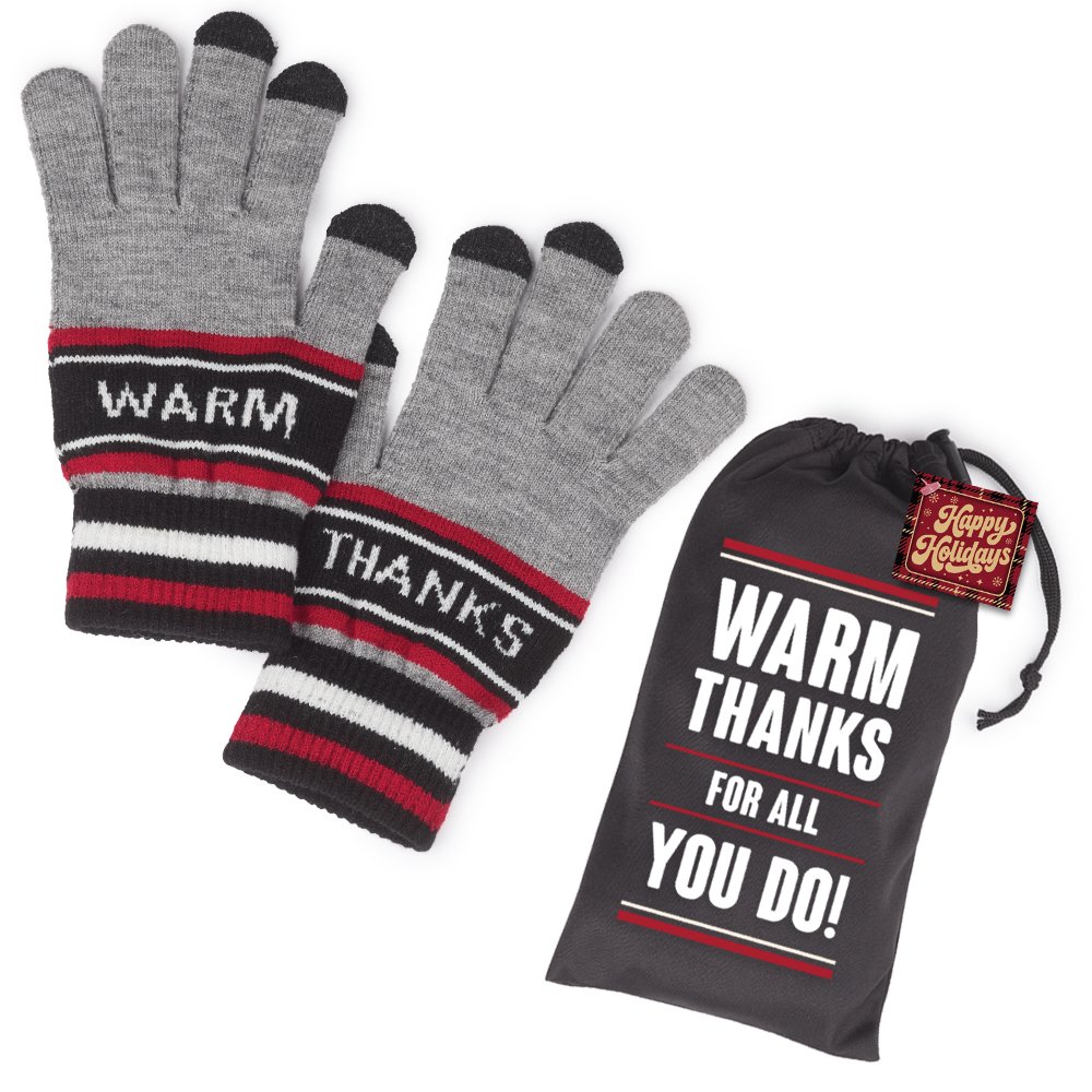 Warm Thanks for All You Do! Acrylic-Knit Touch Screen Gloves With Microfiber Pouch & Holiday Gift Tag