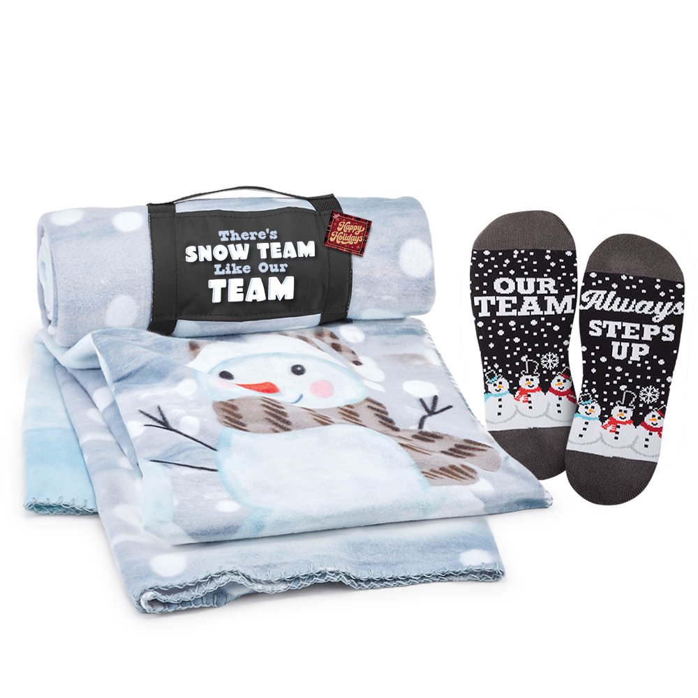 Snowmen Roll-Up Eco Blanket & Socks Gift Set With Holiday Gift Tag
