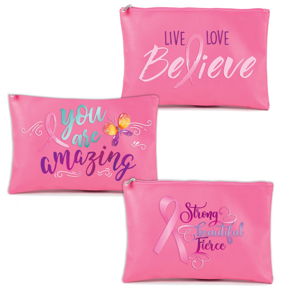 Breast Cancer Awareness Pink Vinyl Pouch Assortment - Pack of 6