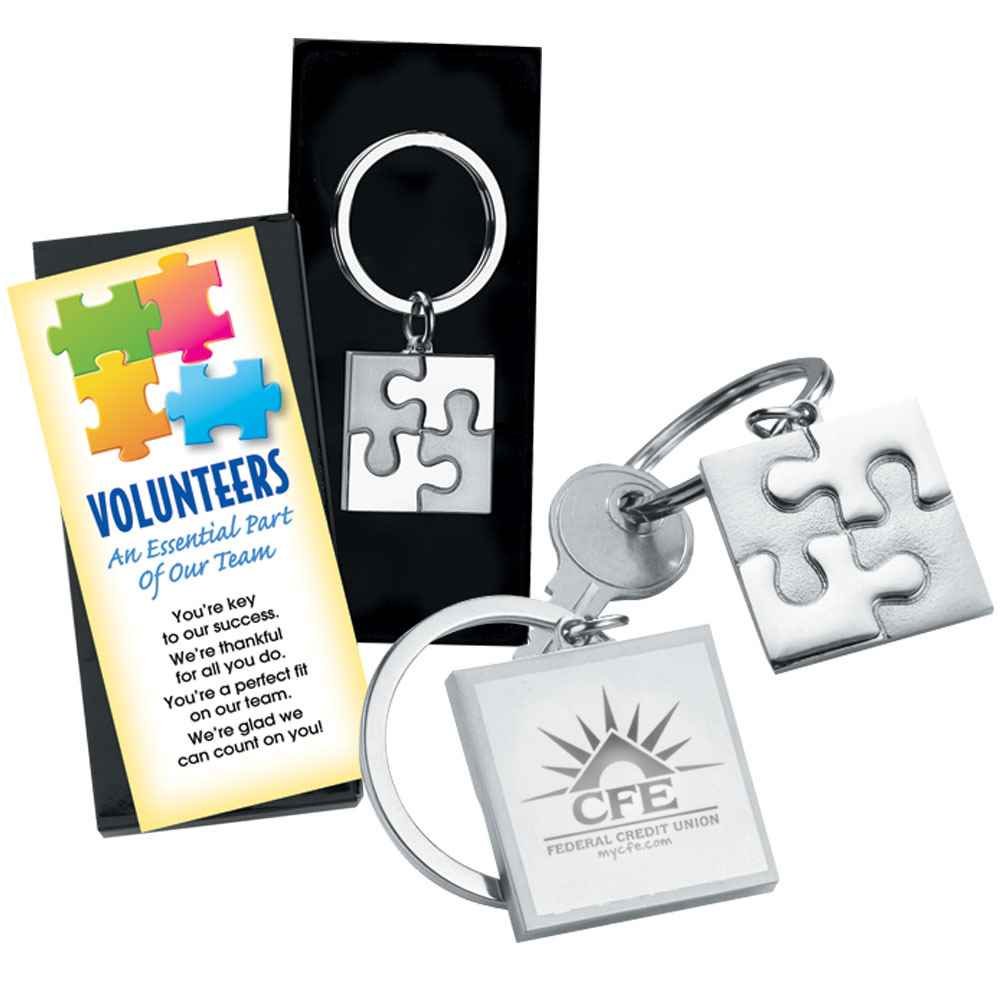 Volunteers: An Essential Part Of Our Team Metal Puzzle Key Tag With Keepsake Card - Laser-Engraved Personalization Available